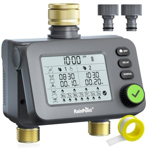 RAINPOINT Centralina Irrigazione con ingresso in ottone, Timer Irrigazione con ritardo della pioggia/modalità automatica e manuale, Computer di irrigazione per giardino, prato, balcone
