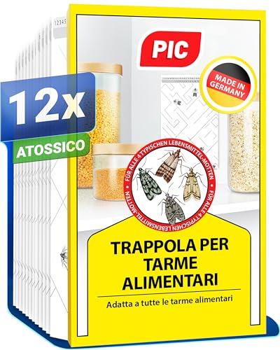 Trappole Farfalline Alimentari PIC - 12 Trappole Antitarme Alimentari - Trappole per tarme della dispensa con feromone, Trappole adesive efficaci per determinare l'infestazione di farfalline del cibo