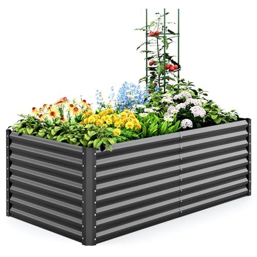 Quictent Letto Rialzato Senza Fondo in Metallo Zincato con Gabbie per Pomodori, Perfetto per Verdure all'Aperto