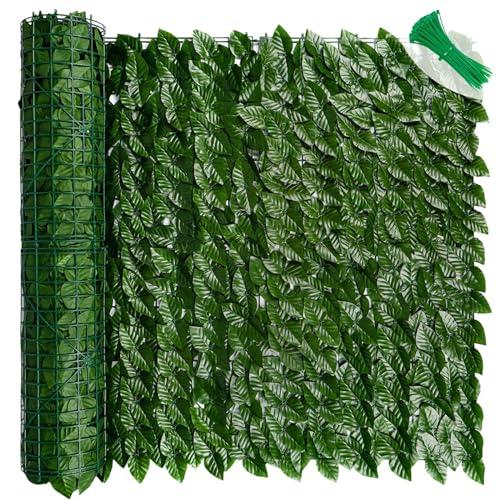 LEIVESTE Siepe Finta per Recinzione, Siepe Artificiale per Balconi da Esterno, Rete Pannelli Decorativi per Giardino, Privacy e Ombreggiatura 40 fascetti verdi omaggio